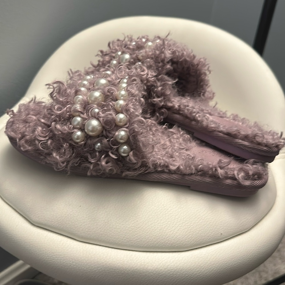 Cat & Jack // Violet Pearl Embellished Slides with lived-in fringe